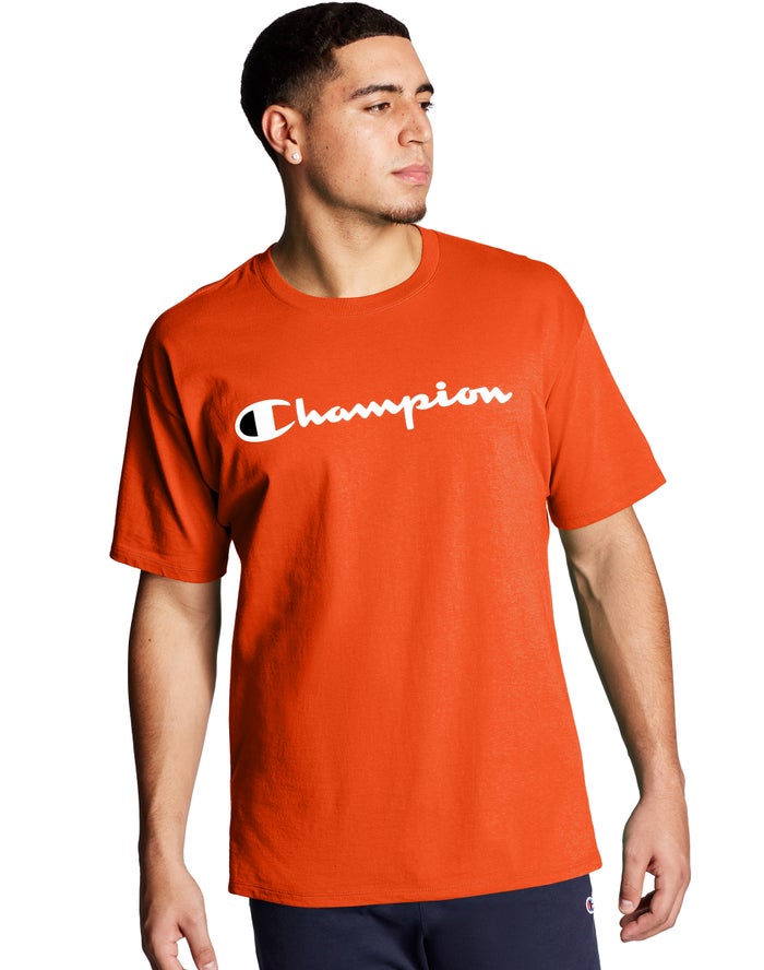 Champion Herre T-Shirts Orange - Classic Jersey Script Logo - Danmark VGJ-362405